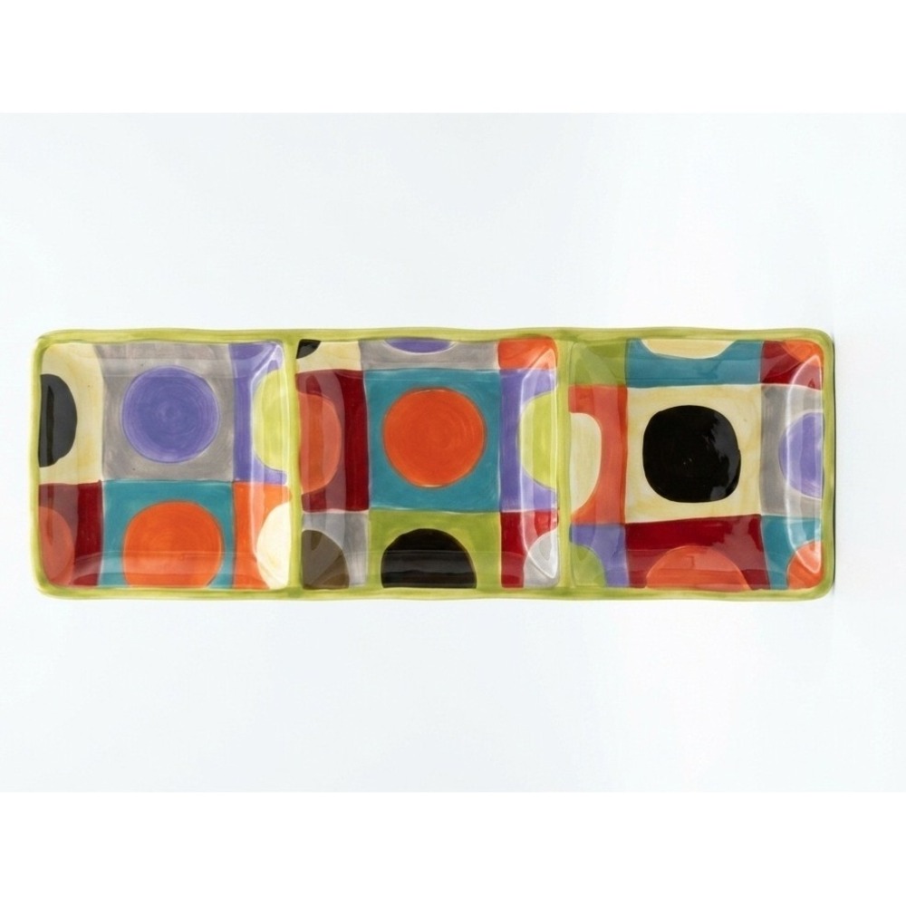 Pier 1 Urban Dot Handcrafted Earthenware 3 Section Serving Tray Discontinued